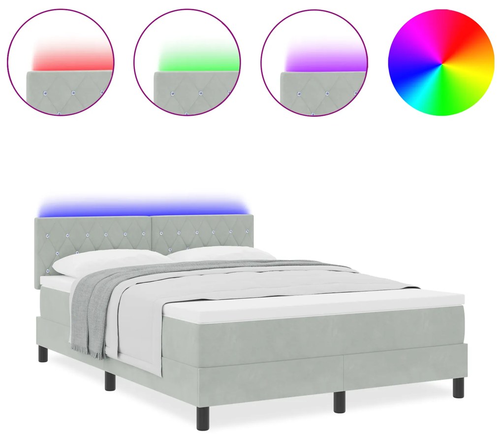 vidaXL Κρεβάτι με Κινητό Στηρίγμα και Στρώμα με LED Σκούρο Γκρι 140x190 εκ Βελούδο