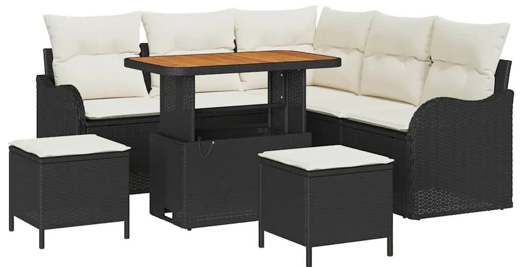 vidaXL Σετ Καναπέ Κήπου με μαξιλάρι 8 pcs Μαύρο, Κρέμα 90 x 55 x 71 cm