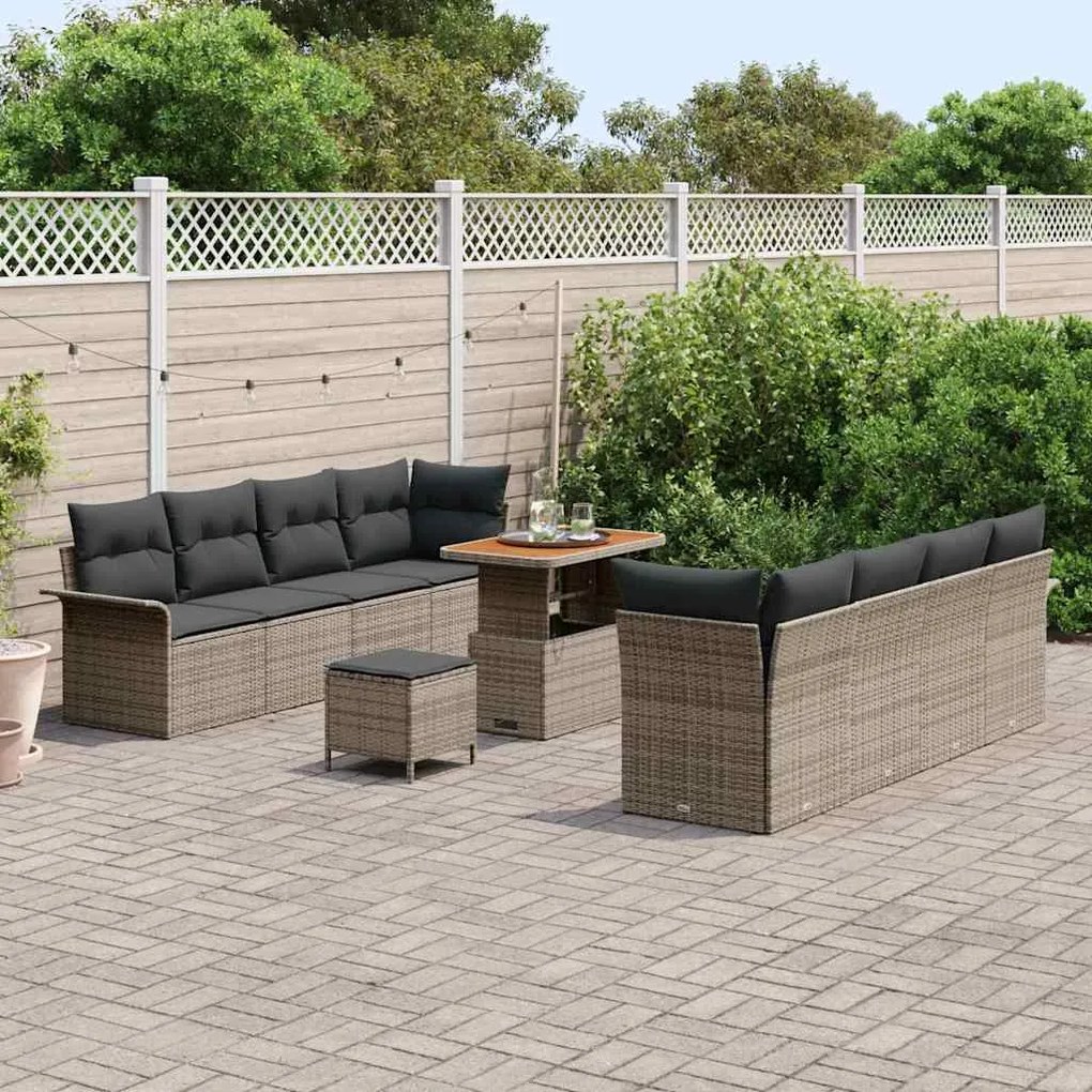 vidaXL Σετ Καναπέ Κήπου με μαξιλάρι 11 pcs Γκρι 90 x 55 x 71 cm