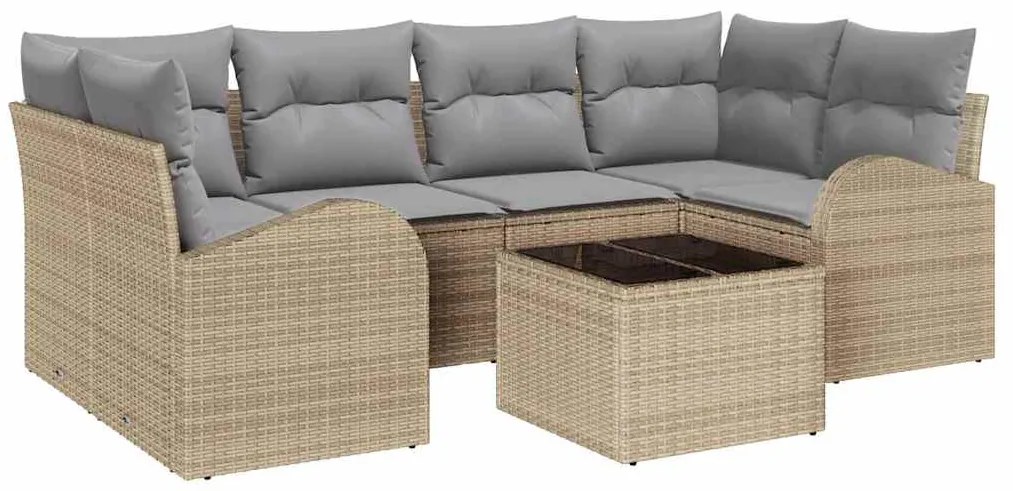 vidaXL Σετ Καναπέ Κήπου 7 pcs Μπεζ 55 x 55 x 37 εκ Πολυ ράταν