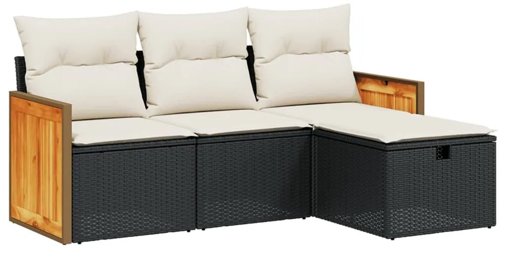 vidaXL Σαλόνι Κήπου Σετ 4 Τεμαχίων με Μαξιλάρια Μαύρο Συνθετικό Ρατάν