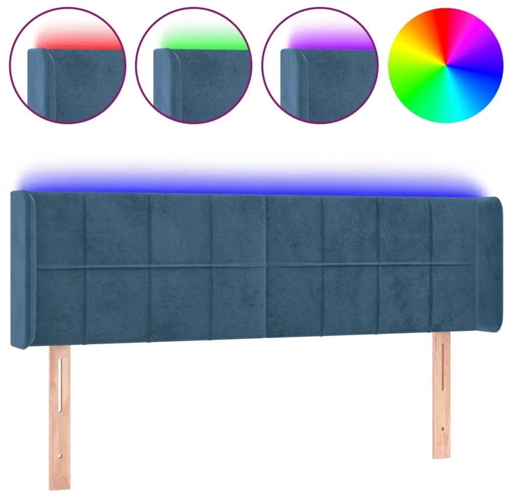 vidaXL Κεφαλάρι Κρεβατιού LED Σκούρο Μπλε 147x16x78/88 εκ. Βελούδινο