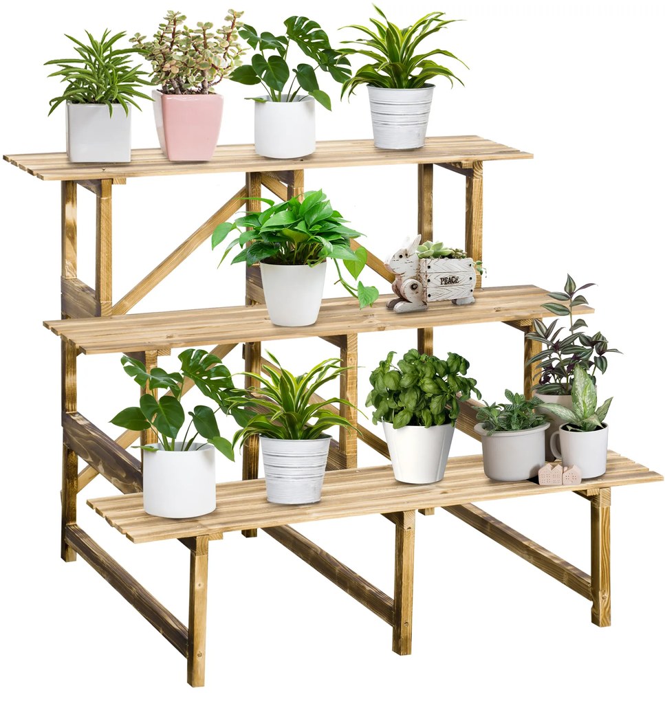 Outsunny Σκάλα φύτευσης, σκάλα λουλουδιών, ράφι λουλουδιών, ράφι φύτευσης, βάση λουλουδιών, 3 επίπεδα, ξύλο ελάτης, 100 x 80 x 78cm