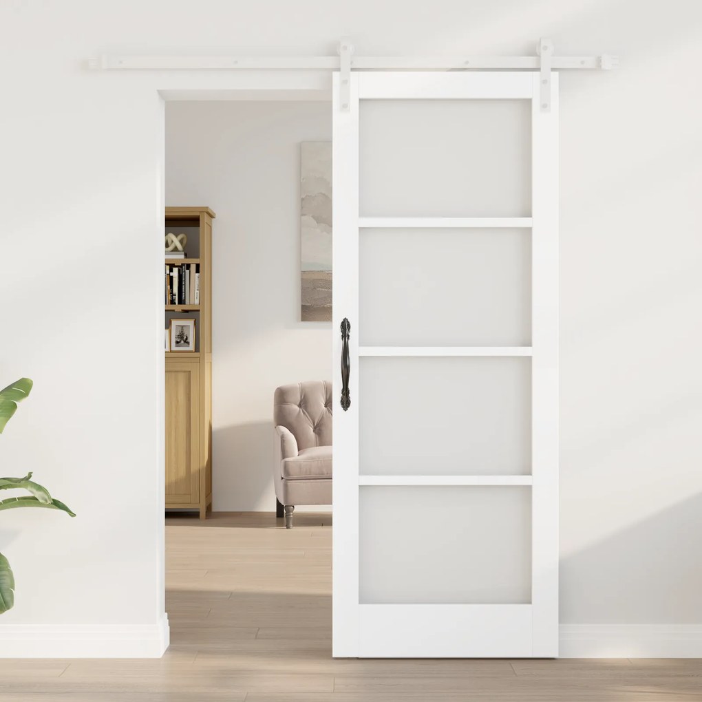 vidaXL Συρόμενη Πόρτα με Σετ Υλικών 'ORKDAL' Λευκή Ξύλο & Γυαλί