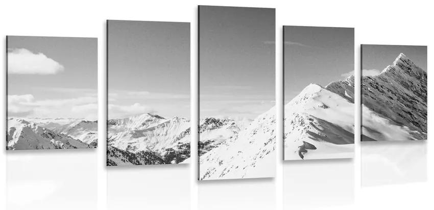 Εικόνα 5 τμημάτων χιονισμένα βουνά σε μαύρο & άσπρο - 200x100