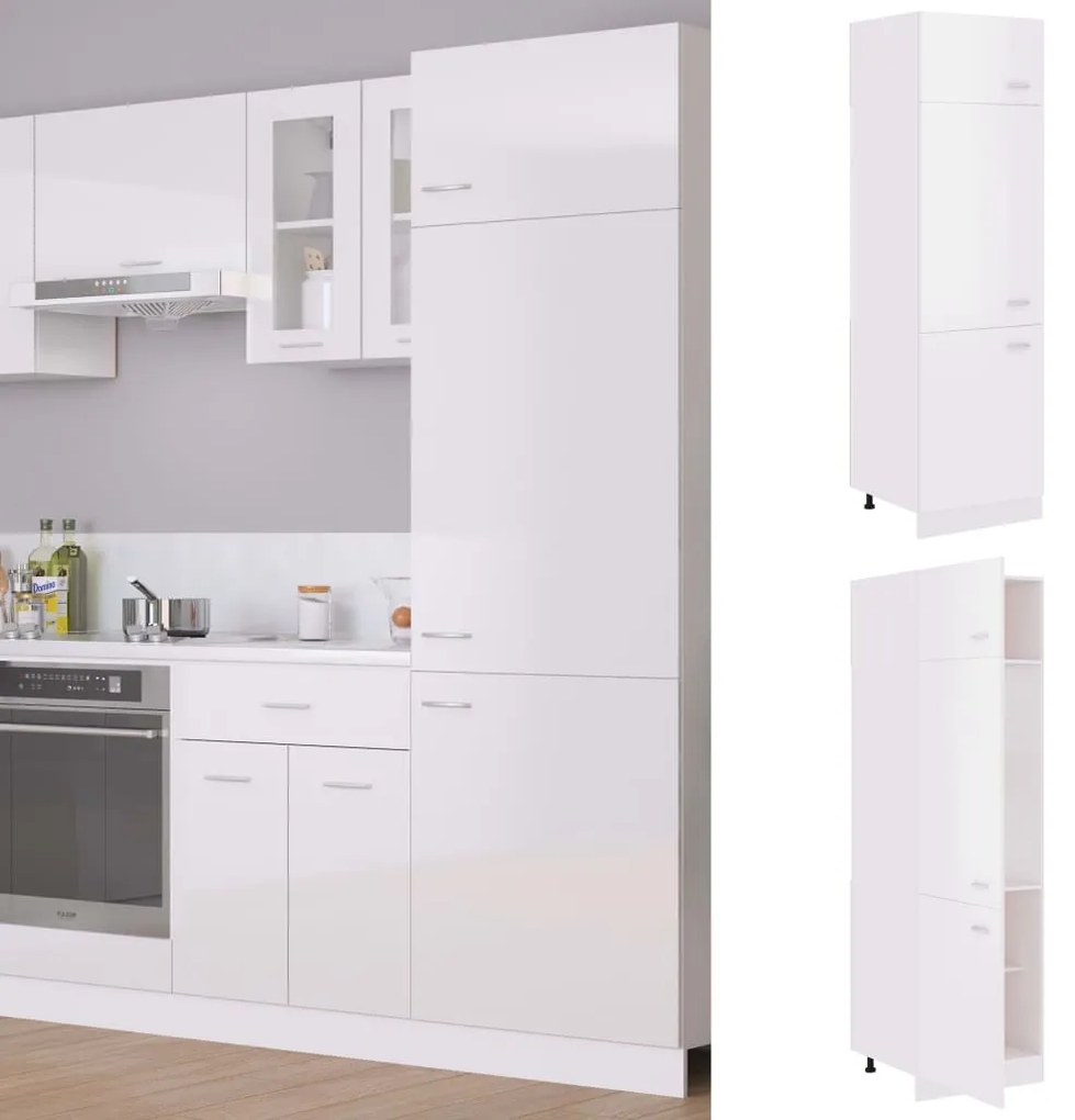 vidaXL Ντουλάπι Ψυγείου Lyon Γυαλιστερό Λευκό 60x57x207 εκ. Επεξ. Ξύλο