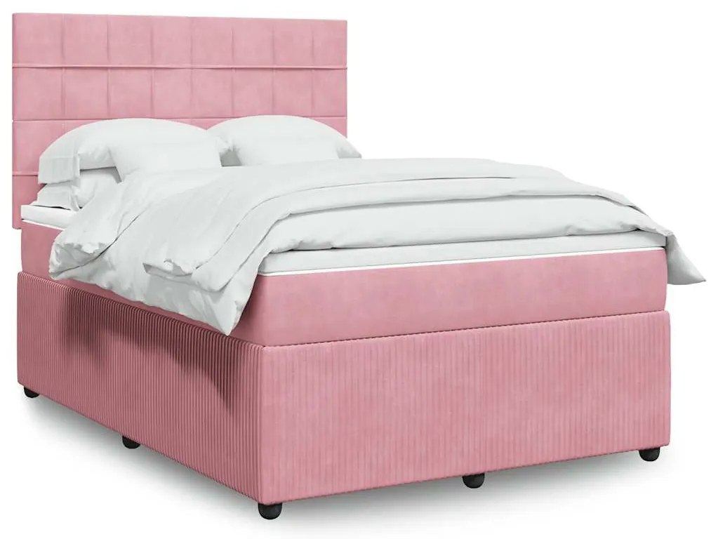 vidaXL Κρεβάτι Boxspring με Στρώμα Ροζ 140x190 εκ. Βελούδινο