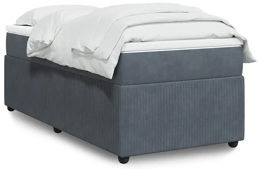 vidaXL Κρεβάτι Boxspring με Στρώμα Σκούρο Γκρι 100x200 εκ. Βελούδινο