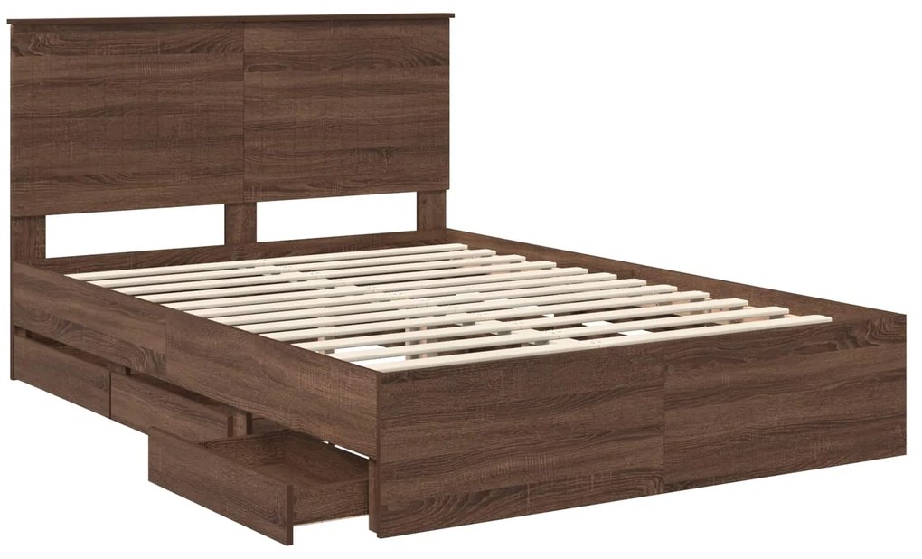 vidaXL Σκελετός Κρεβατιού Καφέ δρυς 140 x 200 cm Μηχανήματος Ξύλο