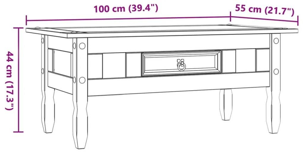 vidaXL Τραπέζι Σαλονιού Μεξικ. Στιλ Corona Λευκό 100x55x44 εκ. Πεύκο