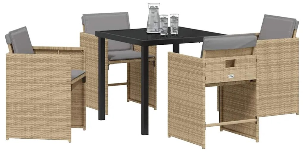 vidaXL Σέτ φαγητού για κήπο με μαξιλάρι 5 pcs Μπεζ συνθετικό ρατάν