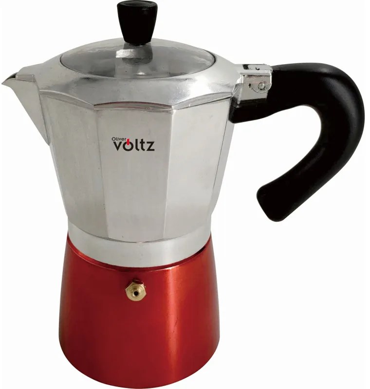 Κουβανέζικη καφετιέρα Oliver Voltz OV51173H6, 6 μπολ, 300 ml, Αλουμίνιο, Inox/Κόκκινο