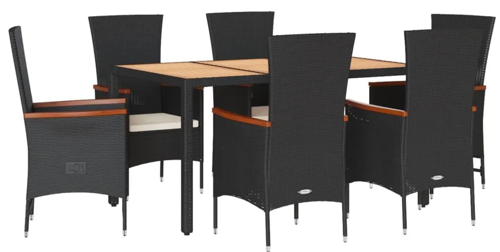 Σετ Τραπεζαρίας Κήπου 7 Τεμ. Μαύρο Συνθετικό Ρατάν με Μαξιλάρια 3277512