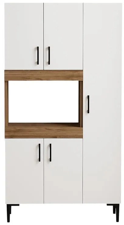 Ντουλάπα κουζίνας Defne χρώμα λευκό-καρυδί  89x37.5x160εκ 89x37.5x160 εκ.