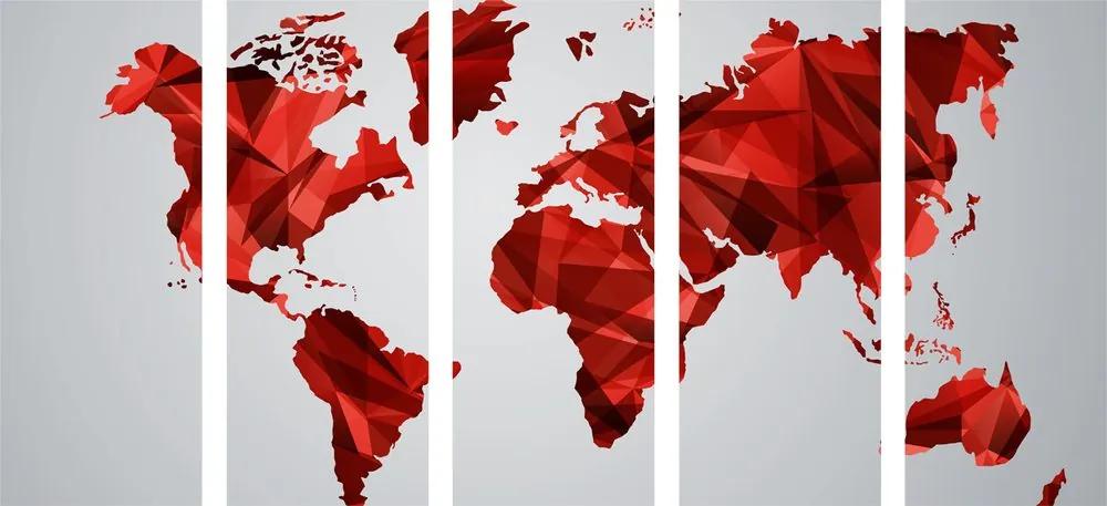 Χάρτης εικόνων 5 μερών του κόσμου σε διανυσματικό σχέδιο γραφικών με κόκκινο χρώμα