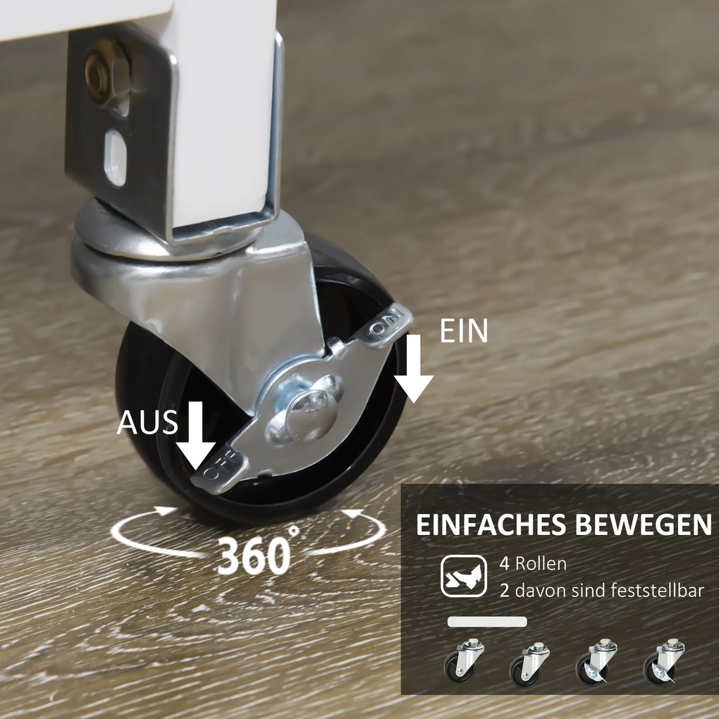 HOMCOM Τροχήλατο Κουζινικών σε Στυλ Εξοχικού Σπιτιού, Νησίδα Κουζίνας με 3 Συρτάρια, Λευκό