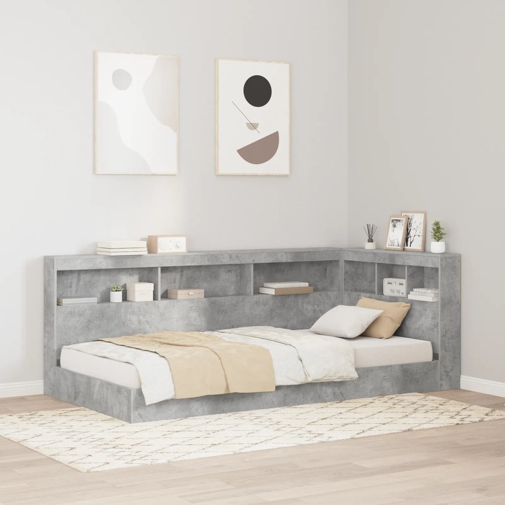 vidaXL κρεβάτι βιβλιοθήκη σε γκρι σκυρόδεμα, 100 x 200 εκ. Φτιαγμένο από ξύλο