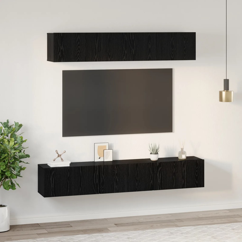 vidaXL Σετ επίπλου τηλεόρασης Επιτοίχιο 5 pcs Μαύρη Οξυά