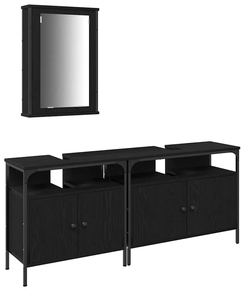 vidaXL Μονάδες Νιπτήρα Μπάνιου με ράφι 3 pcs Μαύρο Επεξεργασμένο ξύλο