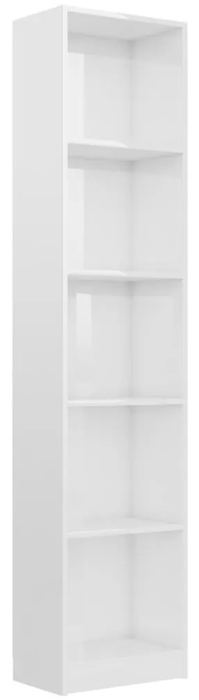 Βιβλιοθήκη με 5 Ράφια Γυαλιστερό Λευκό 40x24x175 εκ Επεξ. Ξύλο - Λευκό