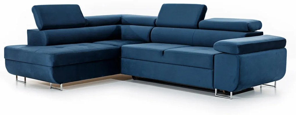 Γωνιακός καναπές Κρεβάτι Annabelle L, με αποθηκευτικό χώρο, μπλέ βελουτέ 270x98x200cm-Αριστερή γωνία-BOG3541