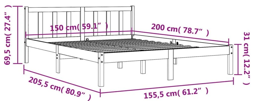 Σκελετός Κρεβ. Χωρίς Στρώμα Καφέ Κεριού 150x200 εκ Μασίφ Πεύκο - Καφέ