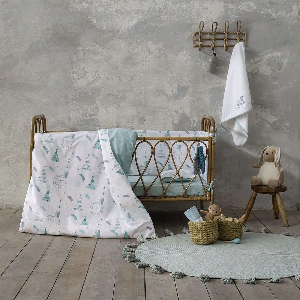 Κουβερλί Βρεφικό Little Indian White-Mint Nima 100x140cm 100% Βαμβάκι