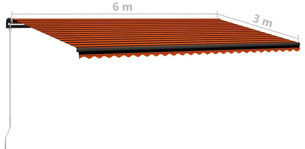 Τέντα Συρόμενη Χειροκίνητη με LED Πορτοκαλί/Καφέ 600 x 300 εκ. - Πολύχρωμο