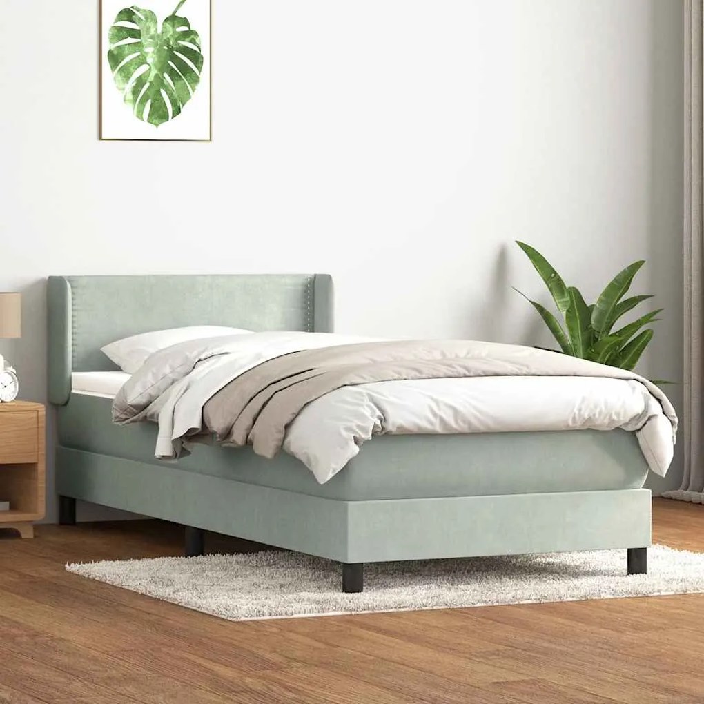 Box Spring κρεβάτι με στρώμα ανοιχτό γκρι 100x220 εκ. Βελούδινο