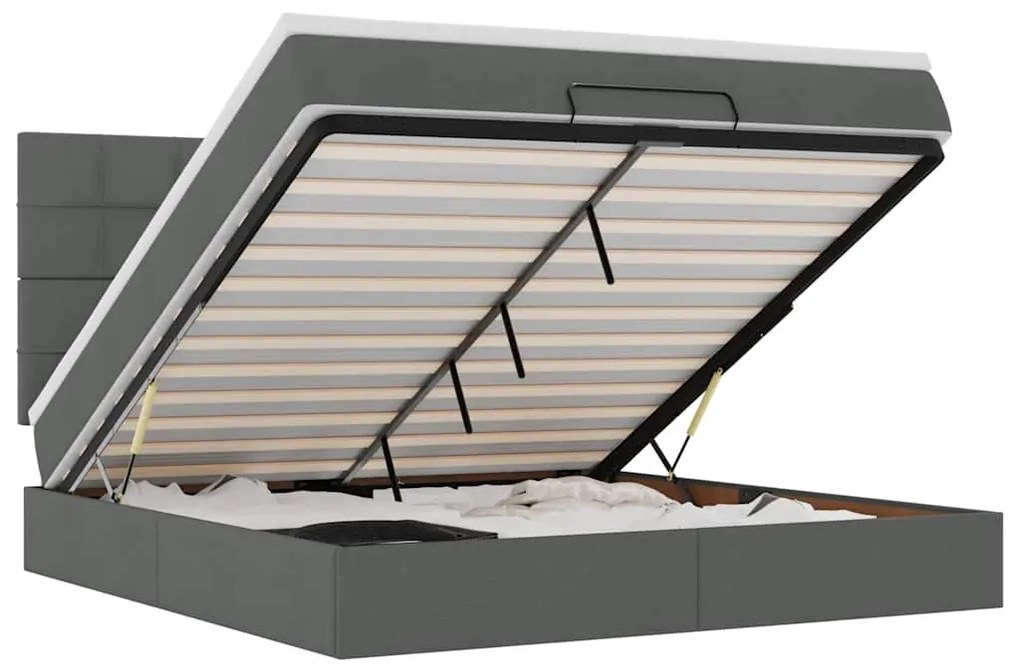 vidaXL Οθωμανικό κρεβάτι με στρώμα & LEDs Σκούρο γκρι 160x200cm ύφασμα