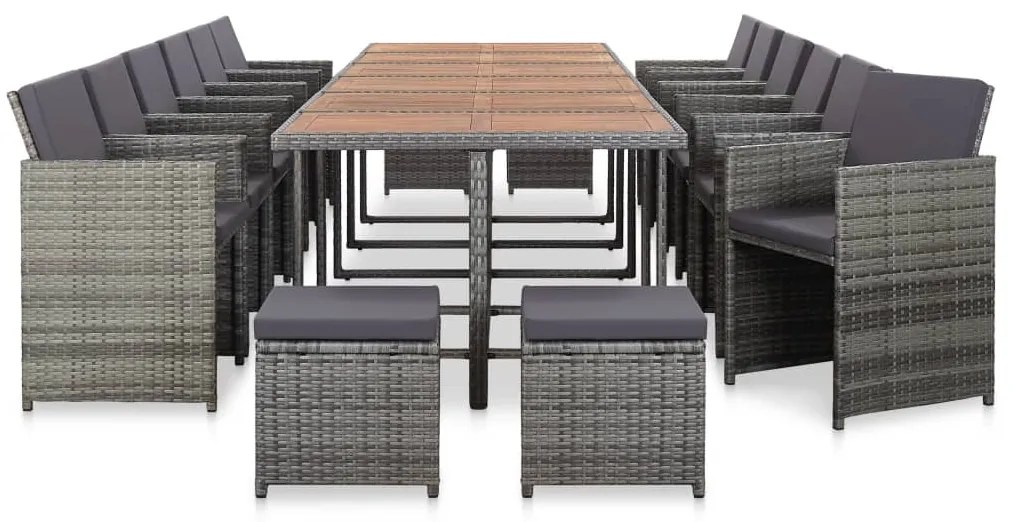 Σετ Τραπεζαρίας Εξ. Χώρου 17 τεμ. Γκρι Συνθ. Ρατάν με Μαξιλάρια