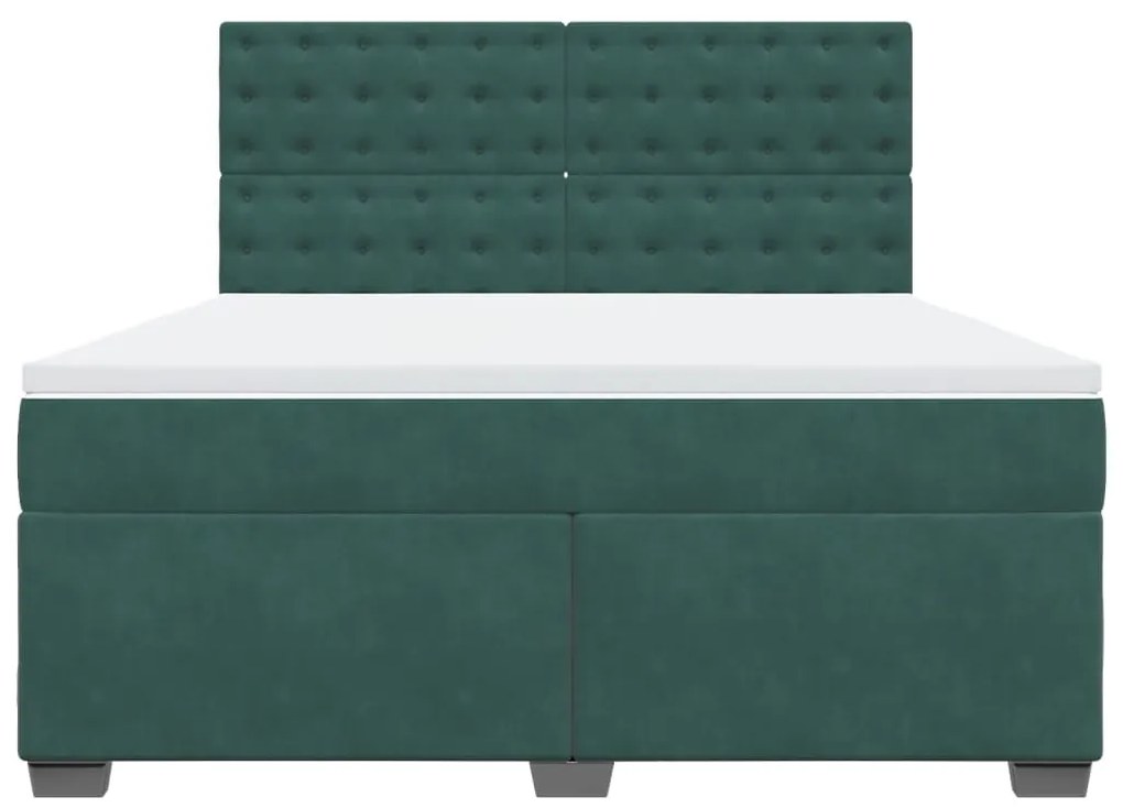 vidaXL Κρεβάτι Boxspring με Στρώμα Σκούρο Πράσινο 180x200εκ. Βελούδινο