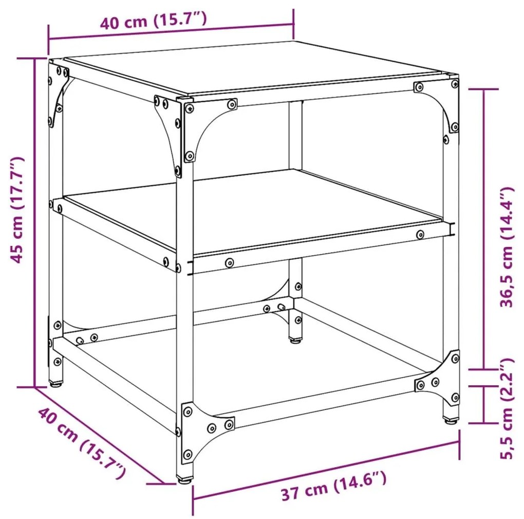 Τραπεζάκια Σαλονιού Επιφάνεια Διαφανές Γυαλί 40x40x45 εκ Ατσάλι - Διαφανές