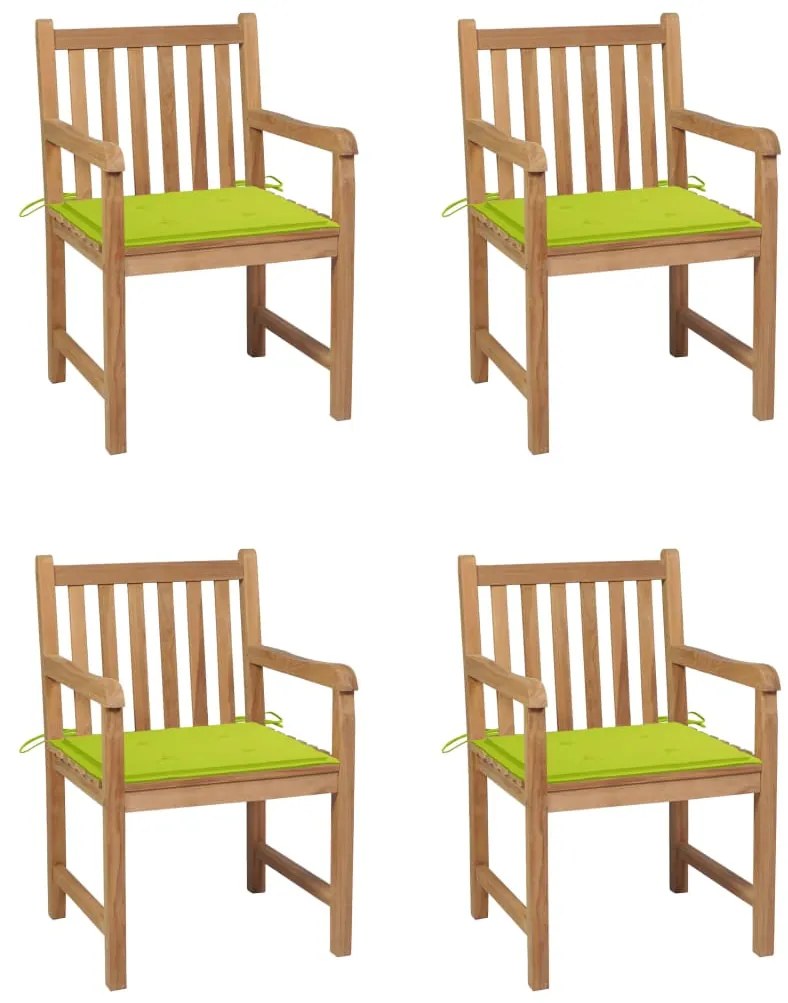 vidaXL Καρέκλες Κήπου 4 τεμ. Μασίφ Ξύλο Teak με Φωτ. Πράσινα Μαξιλάρια
