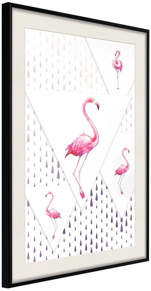 Αφίσα - Flamingos and Triangles - 20x30 - Μαύρο - Με πασπαρτού