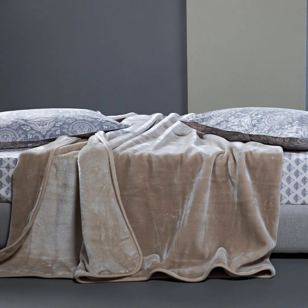 Κουβέρτα Notte 26 Βελουτέ Beige Kentia Υπέρδιπλo 220x240cm Πολυέστερ