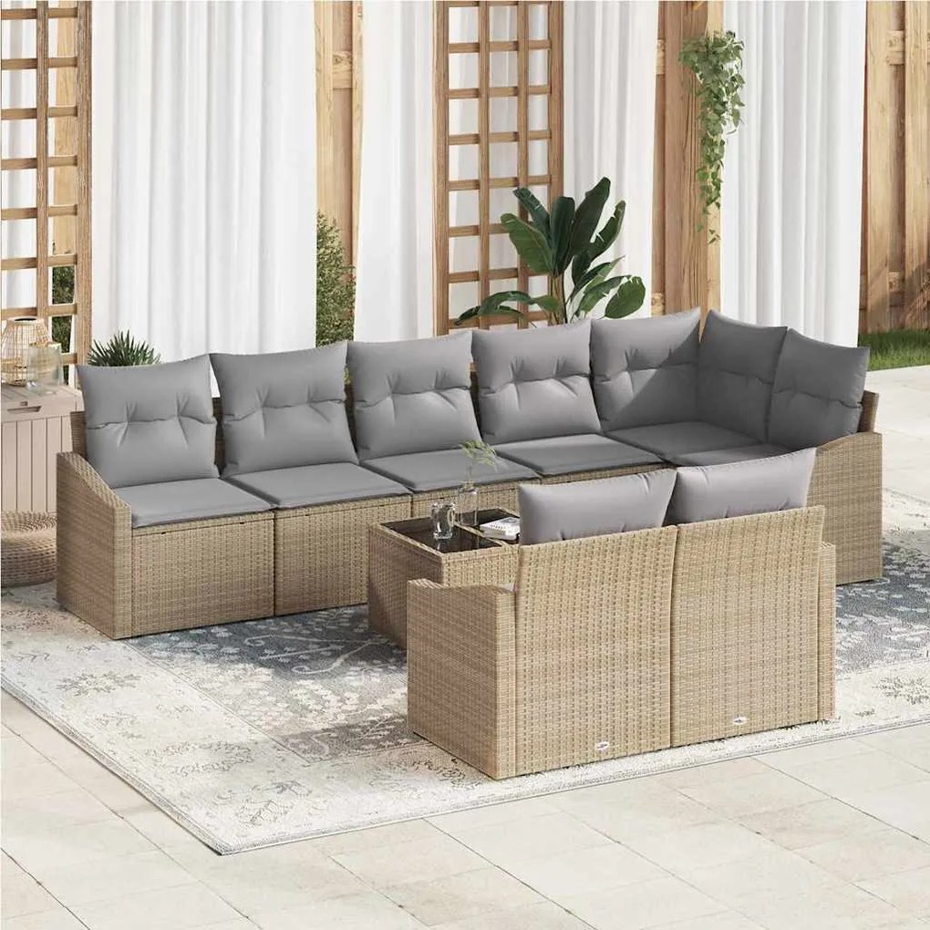 vidaXL Σετ Καναπέ Κήπου 9 pcs Μπεζ Πολυ ράταν