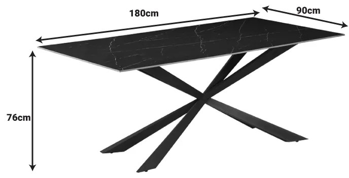 Τραπέζι Cozline Inart μαύρο μαρμάρου sintered stone-πόδι μαύρο μέταλλο 180x90x76εκ - 029-000261