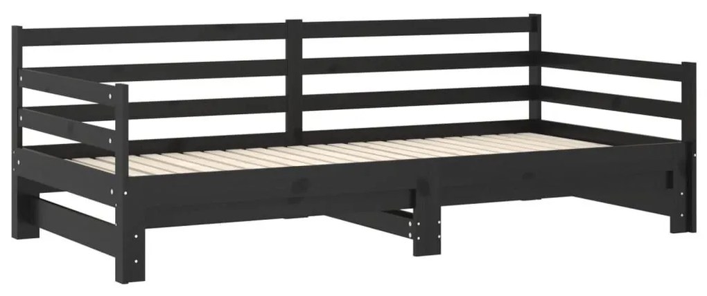 Καναπές Κρεβάτι Συρόμενος Μαύρος 2x(90x200) εκ. Ξύλο Πεύκου - Μαύρο