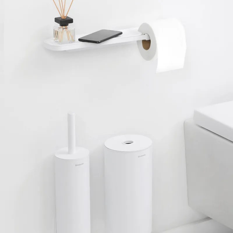 Βάση χαρτιού τουαλέτας με ράφι Brabantia MindSet 1005668, Εύκολη εγκατάσταση, Ορυκτή επίστρωση, Λευκό
