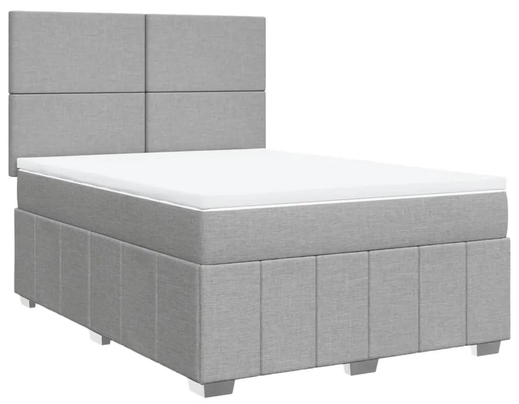 Κρεβάτι Boxspring με Στρώμα Ανοιχτό Γκρι 140x200 εκ. Υφασμάτινο - Γκρι