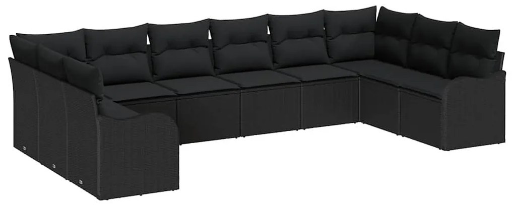vidaXL Σετ Καναπέ Κήπου με μαξιλάρι 10 pcs Μαύρο Πολυ ράταν