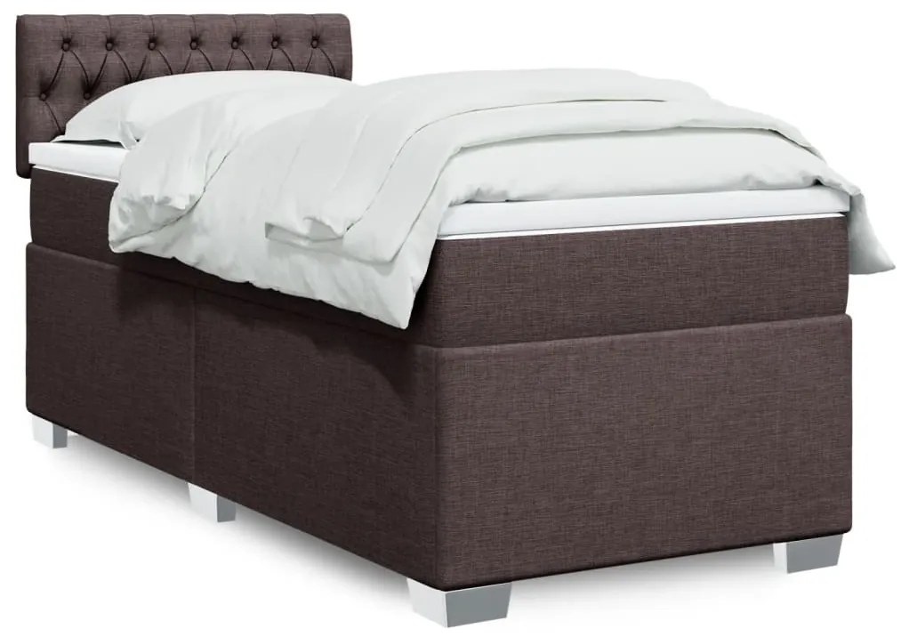 vidaXL Κρεβάτι Boxspring με Στρώμα Σκούρο Καφέ 90x190 εκ. Υφασμάτινο