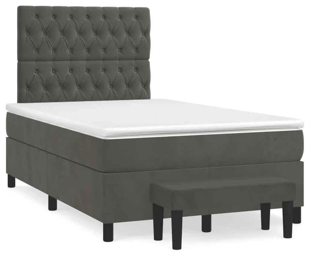 vidaXL Κρεβάτι Boxspring με Στρώμα Σκούρο Γκρι 120x190 εκ. Βελούδινο