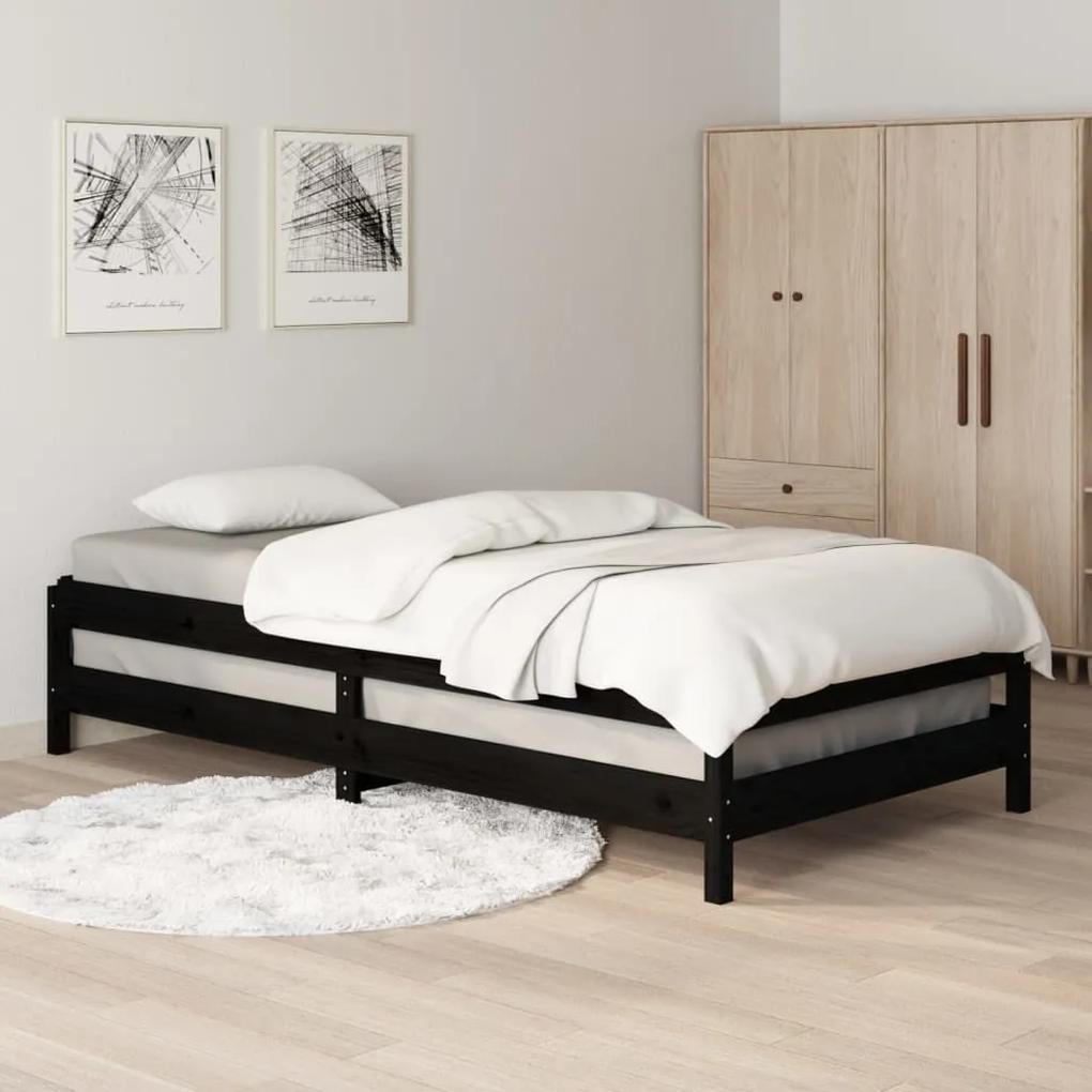 Κρεβάτι Στοιβαζόμενο Μαύρο 100 x 200 εκ. από Μασίφ Ξύλο Πεύκου - Μαύρο
