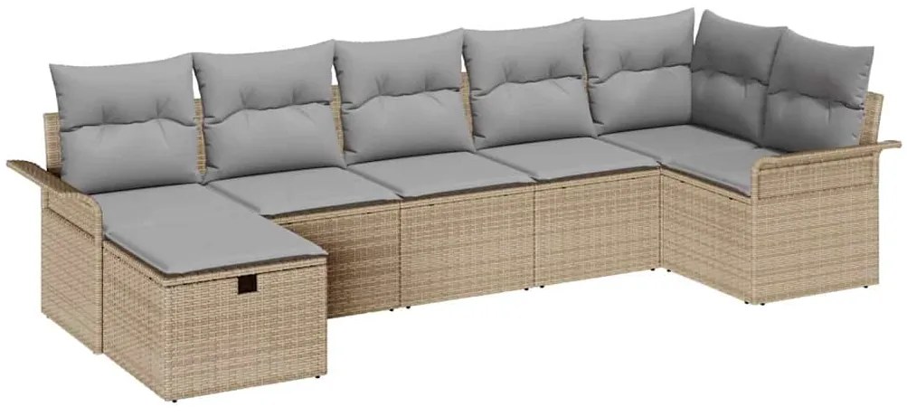 vidaXL Σετ Καναπέ Κήπου με μαξιλάρι 7 pcs Μπεζ Πολυ ράταν
