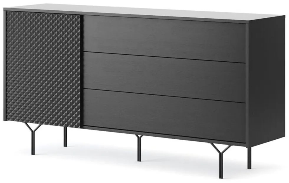 Μπουφές Με Συρτάρια Raven 144x38x83cm Anthracite Μελαμίνη,Μέταλλο