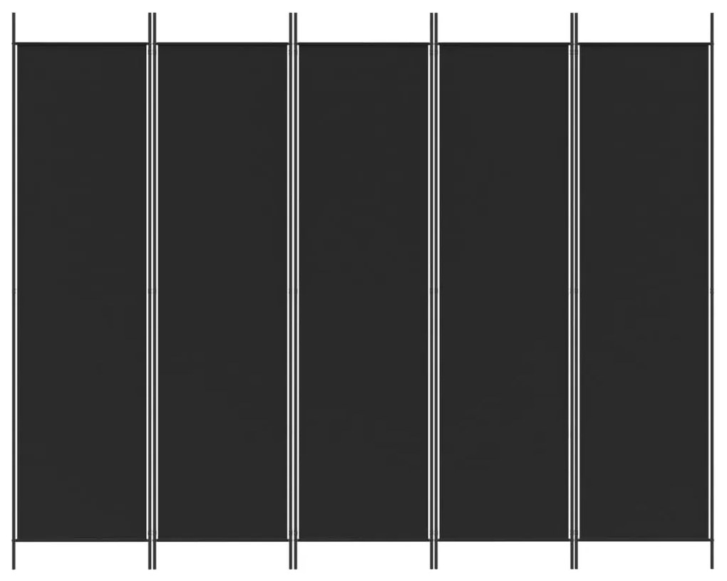 Διαχωριστικό Δωματίου με 5 Πάνελ Μαύρο 250x200 εκ. από Ύφασμα - Μαύρο