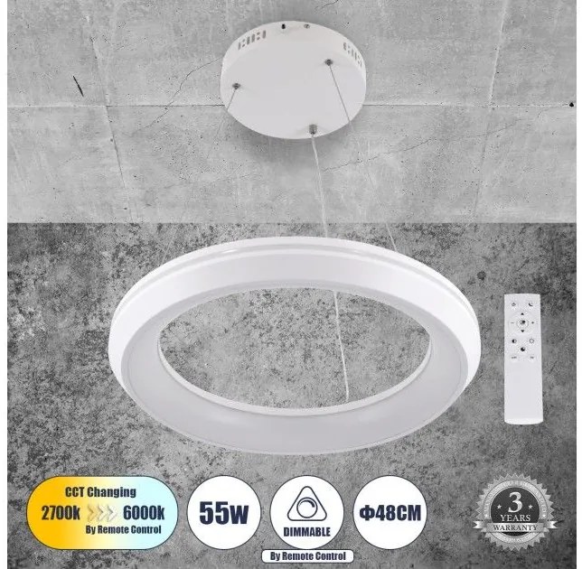 Κρεμαστό Φωτιστικό Οροφής LED CCT 55W 6376 lm MELINA Globostar 61044 Λευκό