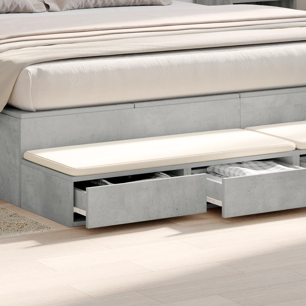vidaXL Συρτάρια Κρεβατιού Γκρι Σκυροδέματος 180x36,5x16,5 εκ Επεξεργασμένο Ξύλο